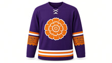 Load image into Gallery viewer, Day of the Dead Original Hockey Jersey in Purple, front view – custom name and number