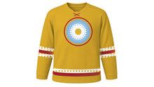 Load image into Gallery viewer, Day of the Holy Innocents Original Hockey Jersey in Gold, front view – custom name and number