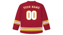 Load image into Gallery viewer, Day of the Holy Innocents Original Hockey Jersey in Martyr Red, back view with your name and number