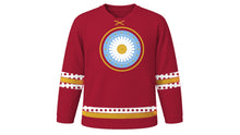 Load image into Gallery viewer, Day of the Holy Innocents Original Hockey Jersey in Martyr Red, front view – custom name and number