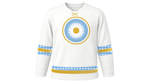 Load image into Gallery viewer, Day of the Holy Innocents Original Hockey Jersey in Pure White, front view – custom name and number
