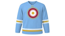 Load image into Gallery viewer, Day of the Holy Innocents Original Hockey Jersey in Sky Blue, front view – custom name and number