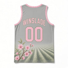 Load image into Gallery viewer, Delaware Peach Blossom Original Basketball Jersey in Bay Gray, back view with your name and number