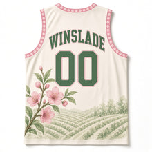 Load image into Gallery viewer, Delaware Peach Blossom Original Basketball Jersey in Orchard Cream, back view with your name and number