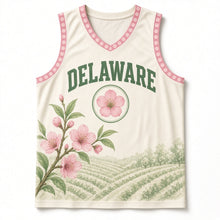 Load image into Gallery viewer, Delaware Peach Blossom Original Basketball Jersey in Orchard Cream, front view – custom name and number