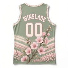 Load image into Gallery viewer, Delaware Peach Blossom Original Basketball Jersey in Leaf Green, back view with your name and number
