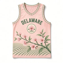 Load image into Gallery viewer, Delaware Peach Blossom Original Basketball Jersey in Blossom Pink, front view – custom name and number