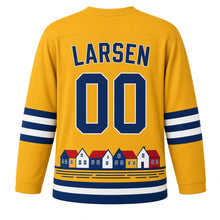 Load image into Gallery viewer, Denmark Harbor Houses Original Hockey Jersey in Mustard Yellow, back view with your name and number