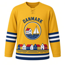 Load image into Gallery viewer, Denmark Harbor Houses Original Hockey Jersey in Mustard Yellow, front view – custom name and number