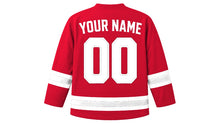 Load image into Gallery viewer, Denmark Original Hockey Jersey in Red, back view with your name and number