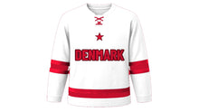 Load image into Gallery viewer, Denmark Original Hockey Jersey in White, front view – custom name and number