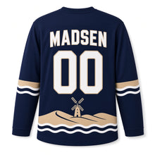 Load image into Gallery viewer, Denmark Seaside Windmill Original Hockey Jersey in Breeze Navy, back view with your name and number