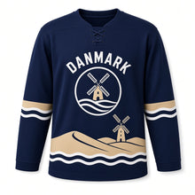 Load image into Gallery viewer, Denmark Seaside Windmill Original Hockey Jersey in Breeze Navy, front view – custom name and number