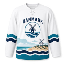 Load image into Gallery viewer, Denmark Seaside Windmill Original Hockey Jersey in Salt White, front view – custom name and number