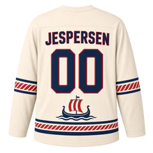 Load image into Gallery viewer, Denmark Viking Longship Sail Original Hockey Jersey in Sail Cream, back view with your name and number