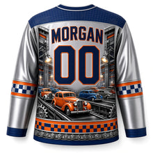 Load image into Gallery viewer, Detroit Assembly Line Chrome Original Hockey Jersey in Chrome Silver, back view with your name and number
