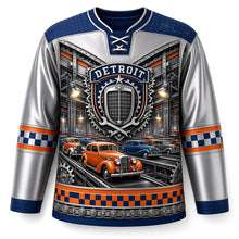 Load image into Gallery viewer, Detroit Assembly Line Chrome Original Hockey Jersey in Chrome Silver, front view – custom name and number