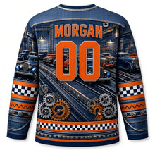 Load image into Gallery viewer, Detroit Assembly Line Chrome Original Hockey Jersey in Gunmetal Steel, back view with your name and number
