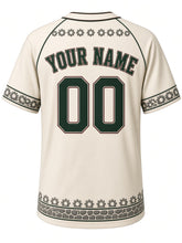 Load image into Gallery viewer, Detroit Heritage Baseball Jersey in Cream, back view with a gear-tooth yoke, arched YOUR NAME lettering and 00 – custom name and number