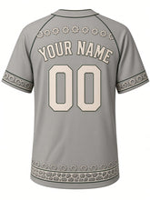 Load image into Gallery viewer, Detroit Heritage Baseball Jersey in Cobblestone Gray, back view with a gear-tooth yoke, arched YOUR NAME lettering and 00 – custom name and number