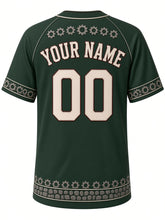 Load image into Gallery viewer, Detroit Heritage Baseball Jersey in Racing Green, back view with a gear-tooth yoke, arched YOUR NAME lettering and 00 – custom name and number