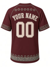 Load image into Gallery viewer, Detroit Heritage Baseball Jersey in Motor Maroon, back view with a gear-tooth yoke, arched YOUR NAME lettering and 00 – custom name and number