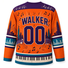 Load image into Gallery viewer, Detroit Vinyl Groove Soul Original Hockey Jersey in Groove Orange, back view with your name and number