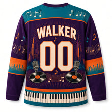 Load image into Gallery viewer, Detroit Vinyl Groove Soul Original Hockey Jersey in Velvet Plum, back view with your name and number