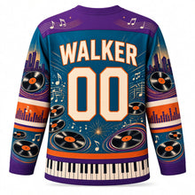 Load image into Gallery viewer, Detroit Vinyl Groove Soul Original Hockey Jersey in Record Teal, back view with your name and number