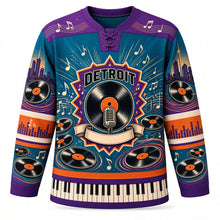 Load image into Gallery viewer, Detroit Vinyl Groove Soul Original Hockey Jersey in Record Teal, front view – custom name and number