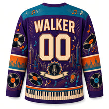 Load image into Gallery viewer, Detroit Vinyl Groove Soul Original Hockey Jersey in Soul Violet, back view with your name and number