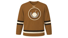 Load image into Gallery viewer, Día de la Tradición Original Hockey Jersey in Leather Brown, front view – custom name and number
