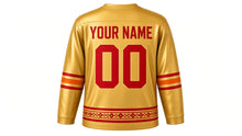 Load image into Gallery viewer, Diwali Original Hockey Jersey in Gold, back view with your name and number