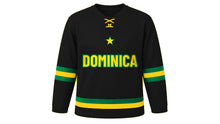 Load image into Gallery viewer, Dominica Original Hockey Jersey in Black, front view – custom name and number
