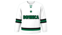 Load image into Gallery viewer, Dominica Original Hockey Jersey in White, front view – custom name and number