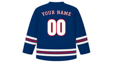 Load image into Gallery viewer, Dominican Independence Day Original Hockey Jersey in Blue, back view with your name and number