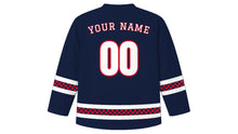 Load image into Gallery viewer, Dominican Independence Day Original Hockey Jersey in Navy, back view with your name and number