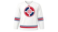 Load image into Gallery viewer, Dominican Independence Day Original Hockey Jersey in White, front view – custom name and number