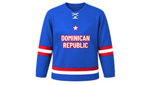 Load image into Gallery viewer, Dominican Republic Original Hockey Jersey in Blue, front view – custom name and number