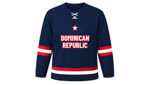 Load image into Gallery viewer, Dominican Republic Original Hockey Jersey in Navy, front view – custom name and number