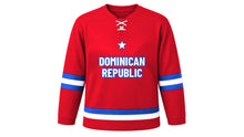 Load image into Gallery viewer, Dominican Republic Original Hockey Jersey in Red, front view – custom name and number