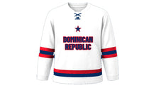 Load image into Gallery viewer, Dominican Republic Original Hockey Jersey in White, front view – custom name and number