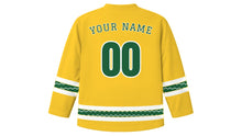 Load image into Gallery viewer, Double Ninth Festival Original Hockey Jersey in Chrysanthemum Yellow, back view with your name and number