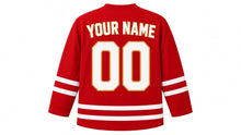 Load image into Gallery viewer, Dubai Original Hockey Jersey in Red, back view with your name and number