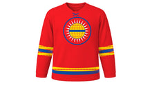Load image into Gallery viewer, Ecuador Independence Day Original Hockey Jersey in Andes Red, front view – custom name and number