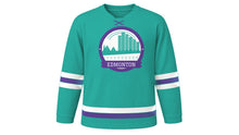 Load image into Gallery viewer, Edmonton Original Hockey Jersey in Aurora Teal, front view – custom name and number