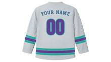 Load image into Gallery viewer, Edmonton Original Hockey Jersey in Frost Silver, back view with your name and number