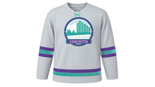 Load image into Gallery viewer, Edmonton Original Hockey Jersey in Frost Silver, front view – custom name and number