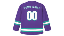 Load image into Gallery viewer, Edmonton Original Hockey Jersey in Northern Purple, back view with your name and number