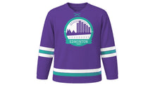 Load image into Gallery viewer, Edmonton Original Hockey Jersey in Northern Purple, front view – custom name and number
